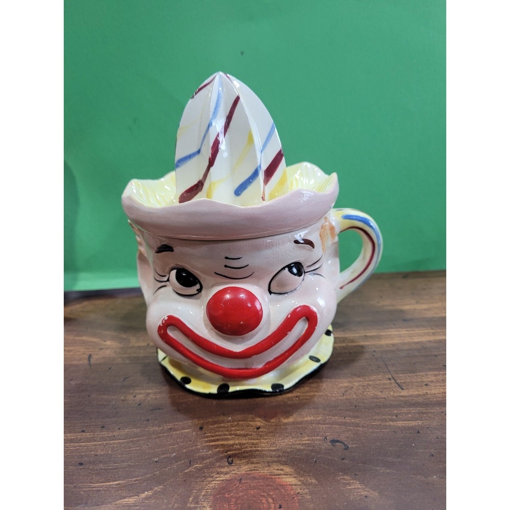Vintage Juicer Reamer CLOWN Ceramic Hand Painted 5-1/2" tall